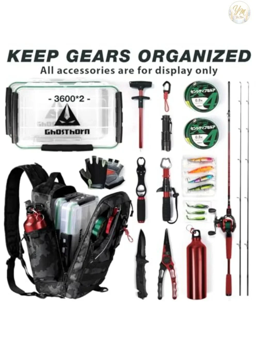 Waterproof Fishing Tackle Backpack with Rod Holder, MOLLE Webbing, Adjustable